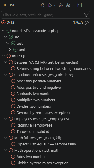 Test Explorer with passing and failing tests