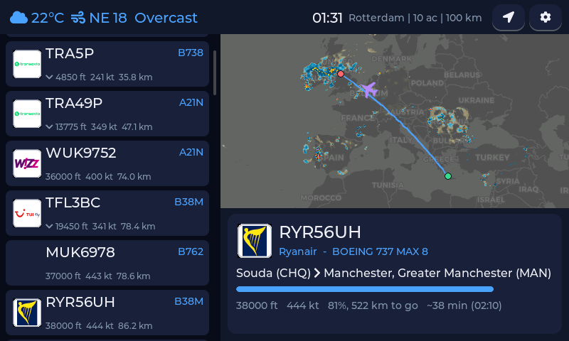 flight list with plane and ship modes