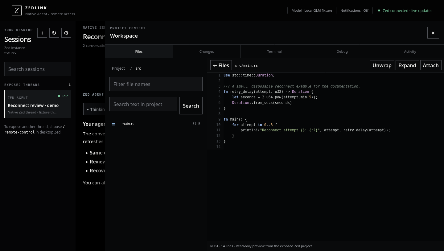 ZedLink project file browser