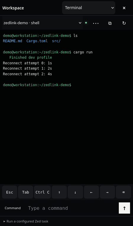 ZedLink mobile terminal view