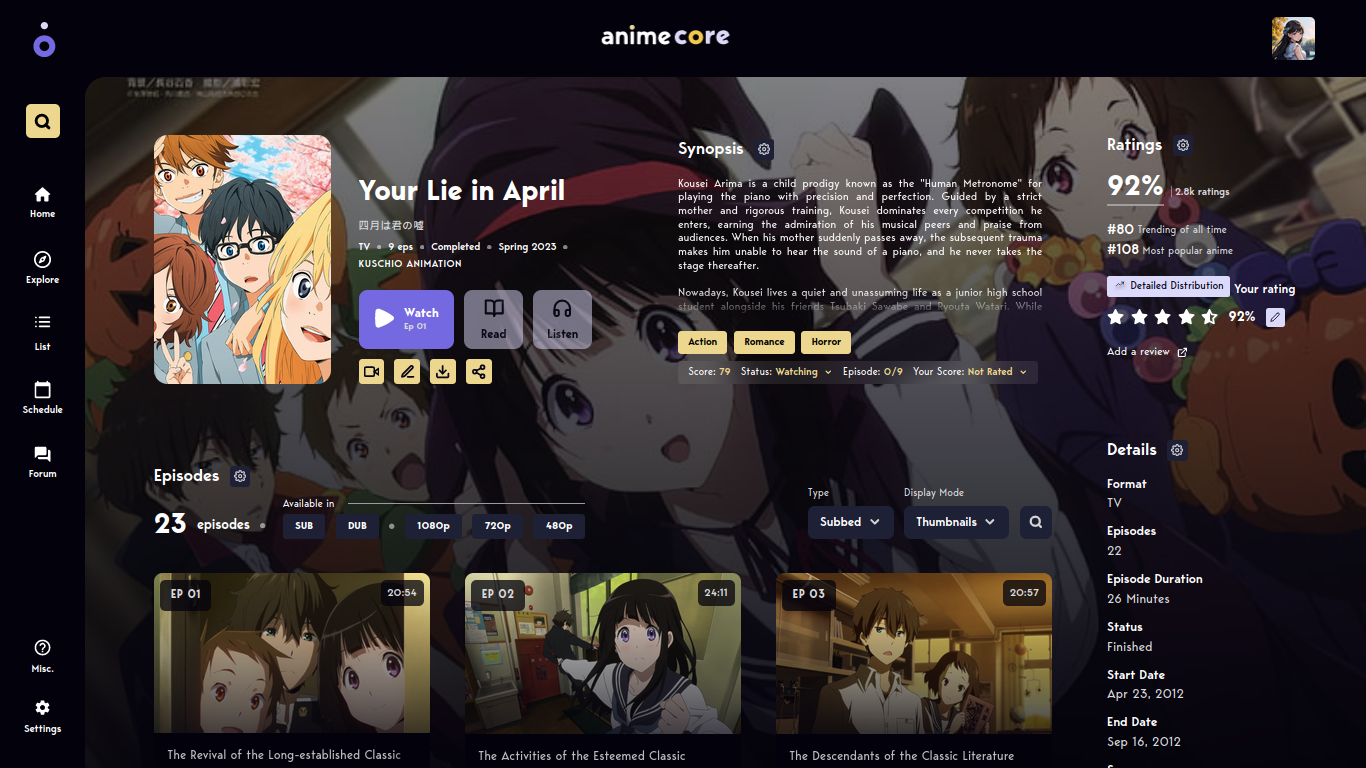 Anime Info Page Mockup
