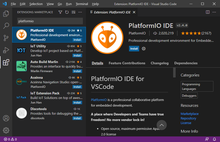 Install PlatformIO IDE