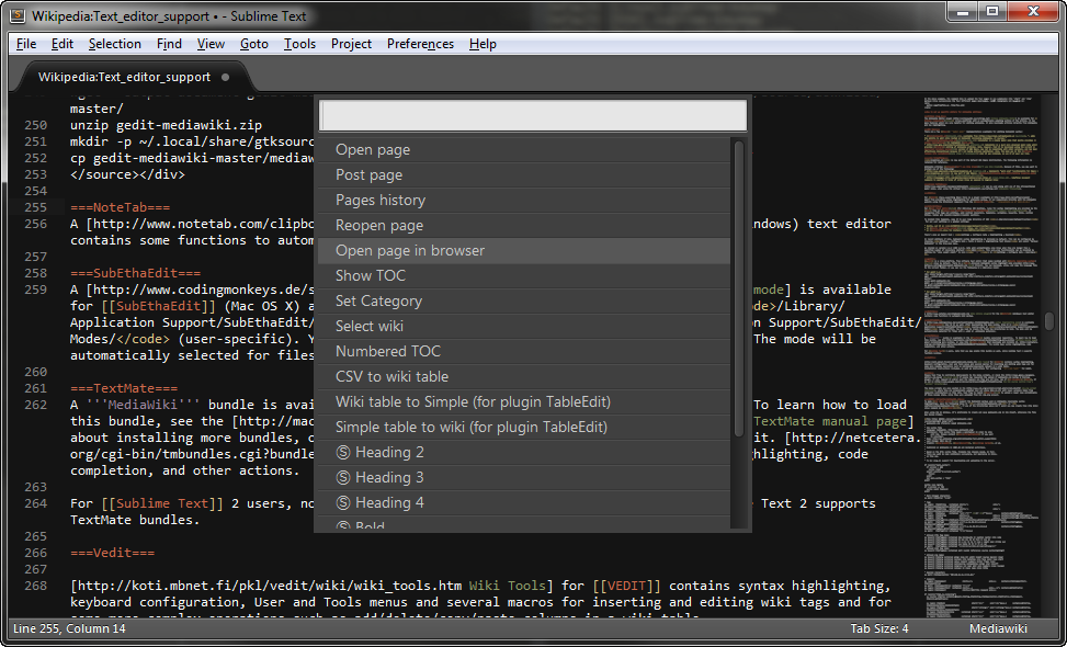 Subime Text Wiki editor plugin - Mediawiker