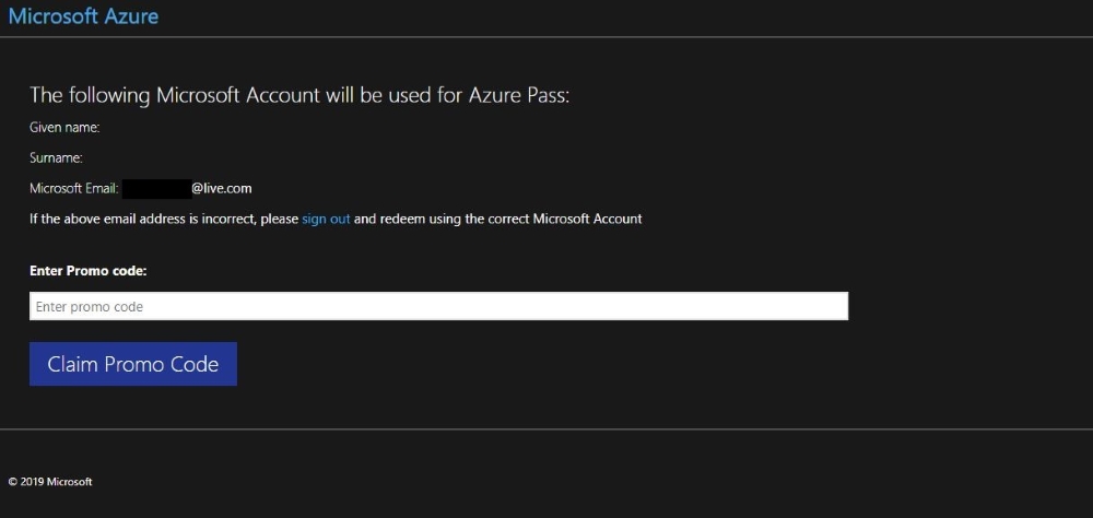 Azure pass account