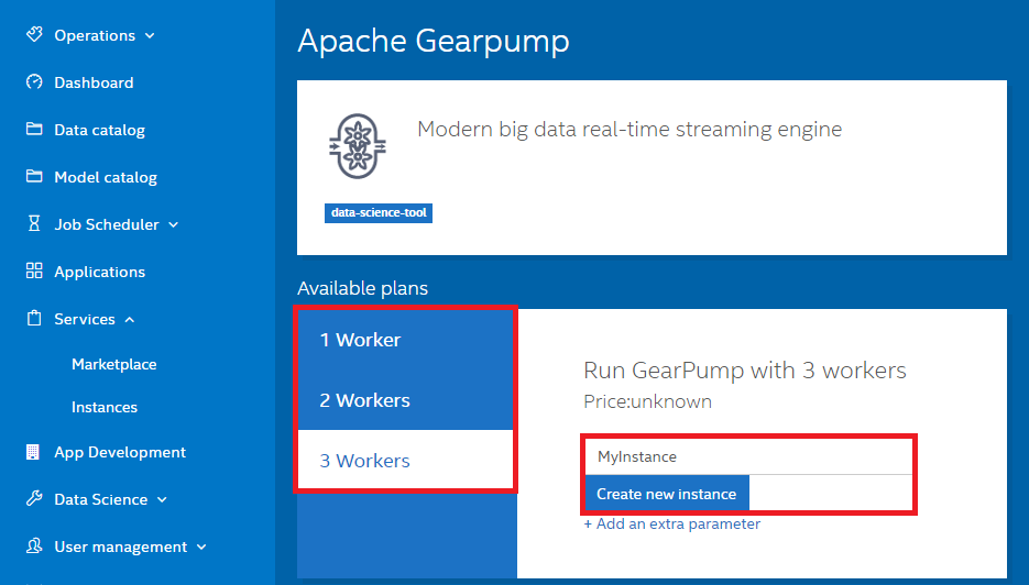 Create Apache Gearpump instance on TAP