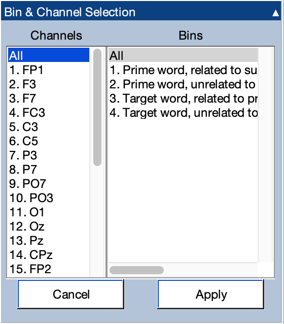 Bin and Channel Selection Panel
