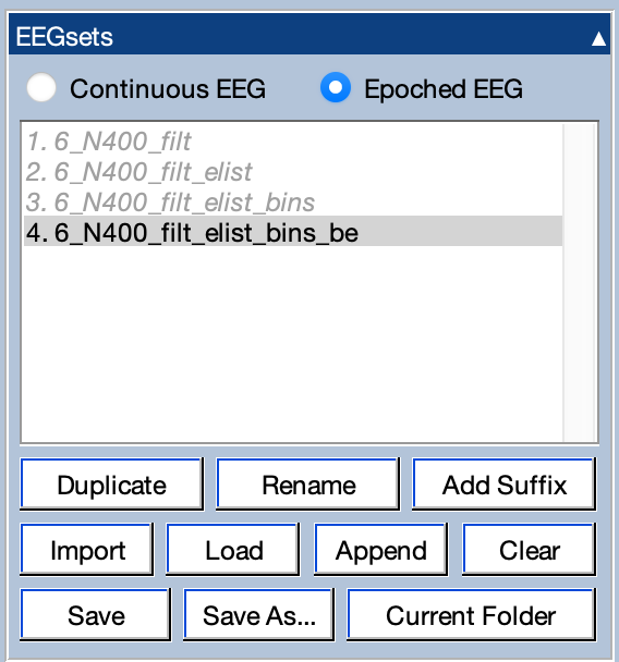 EEGsets Panel with Epoched Data