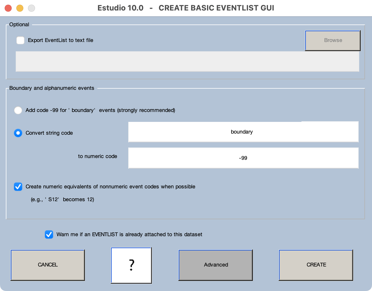 Create EventList Window