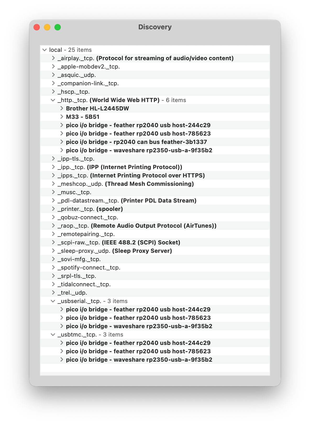 Multiple Pico I/O Bridge boards in the macOS Discovery app