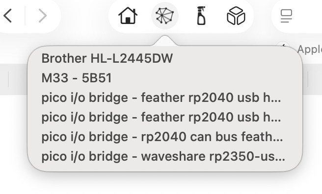 Pico I/O Bridge boards in a Safari Bonjour browser extension