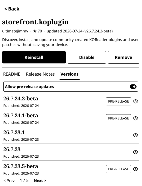 Versions Tab