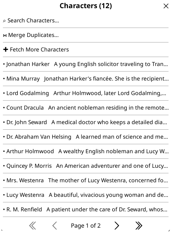 Characters List