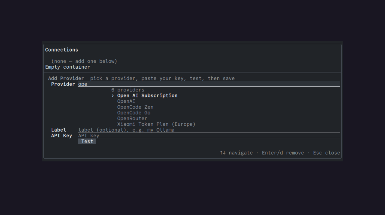 First launch: connections modal