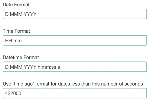 UNA date/time format settings