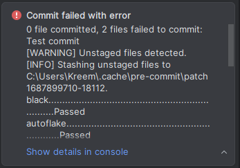 git commit error in PyCharm