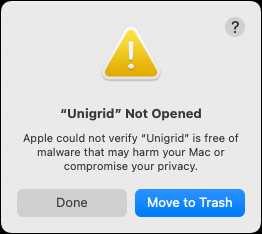 macOS says Unigrid was not opened