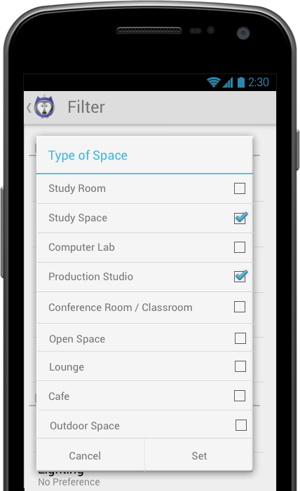 Type of space select