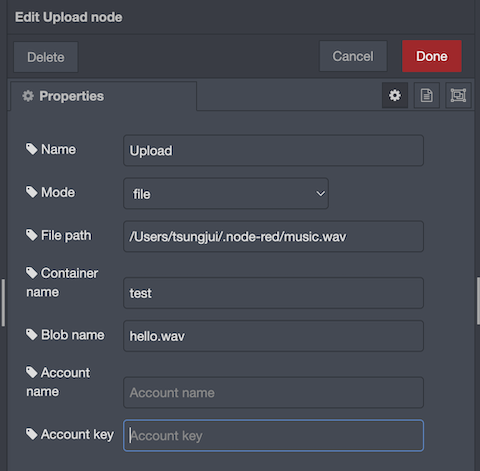 Upload node configuration