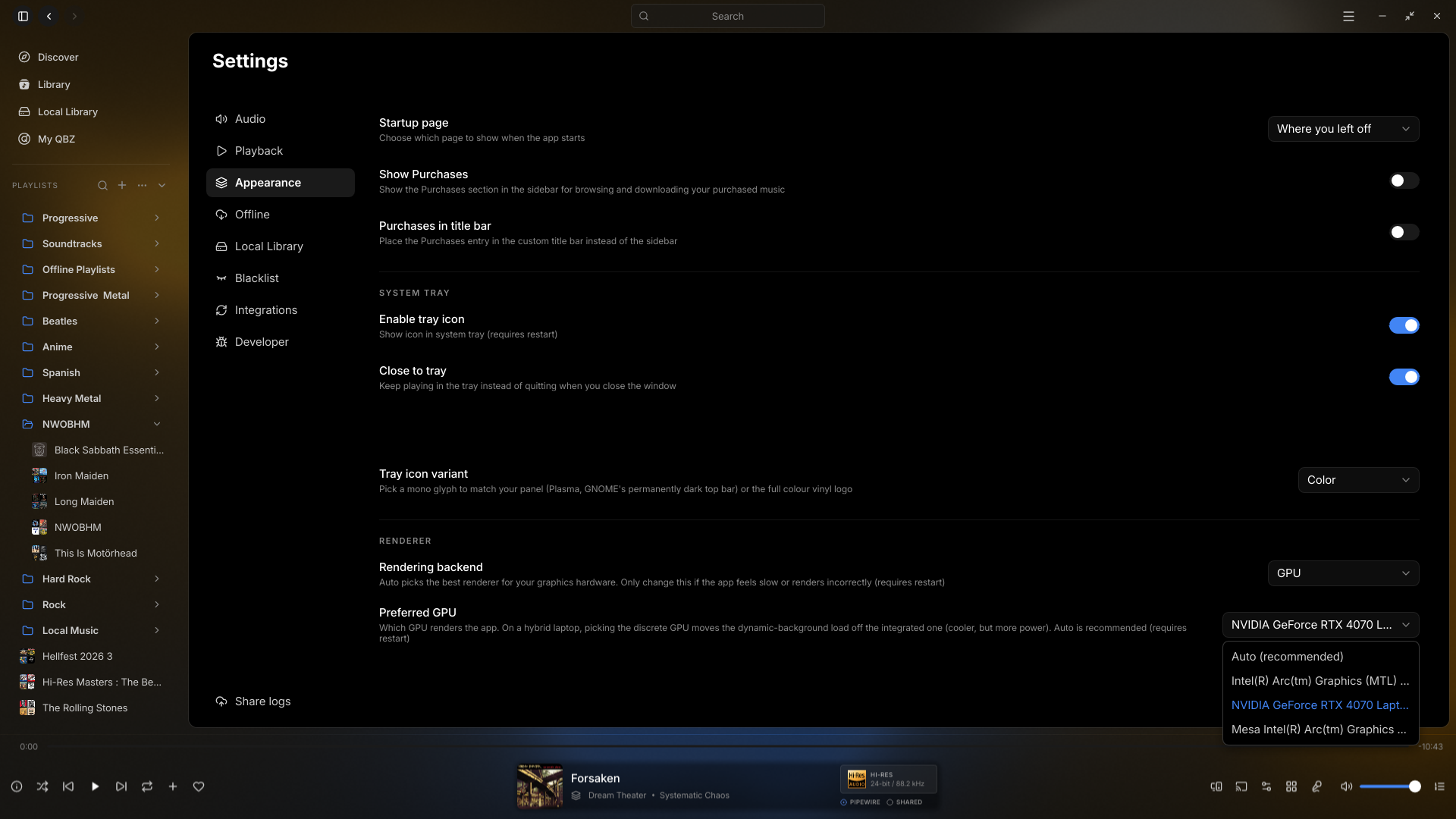 Settings, Renderer group