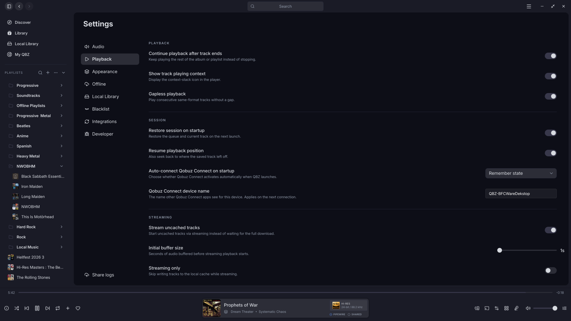 Settings, Playback