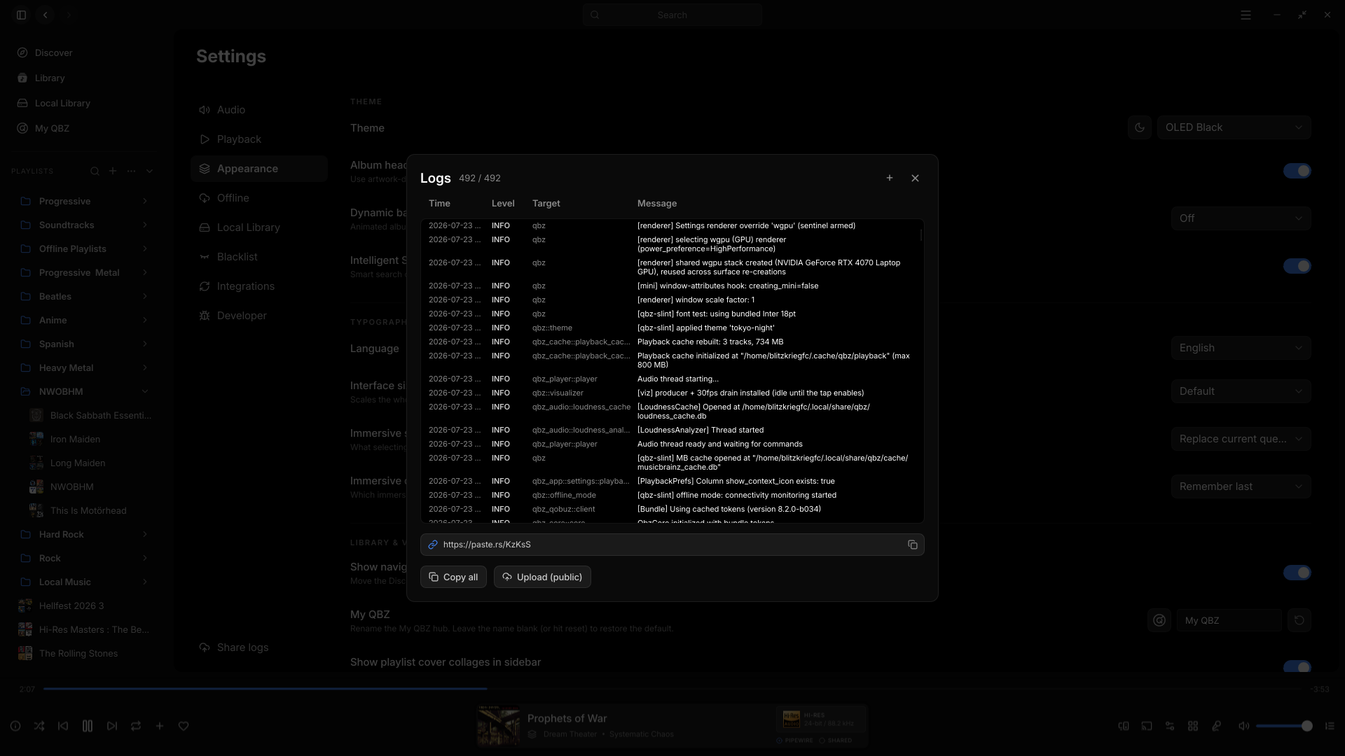 Application logs viewer