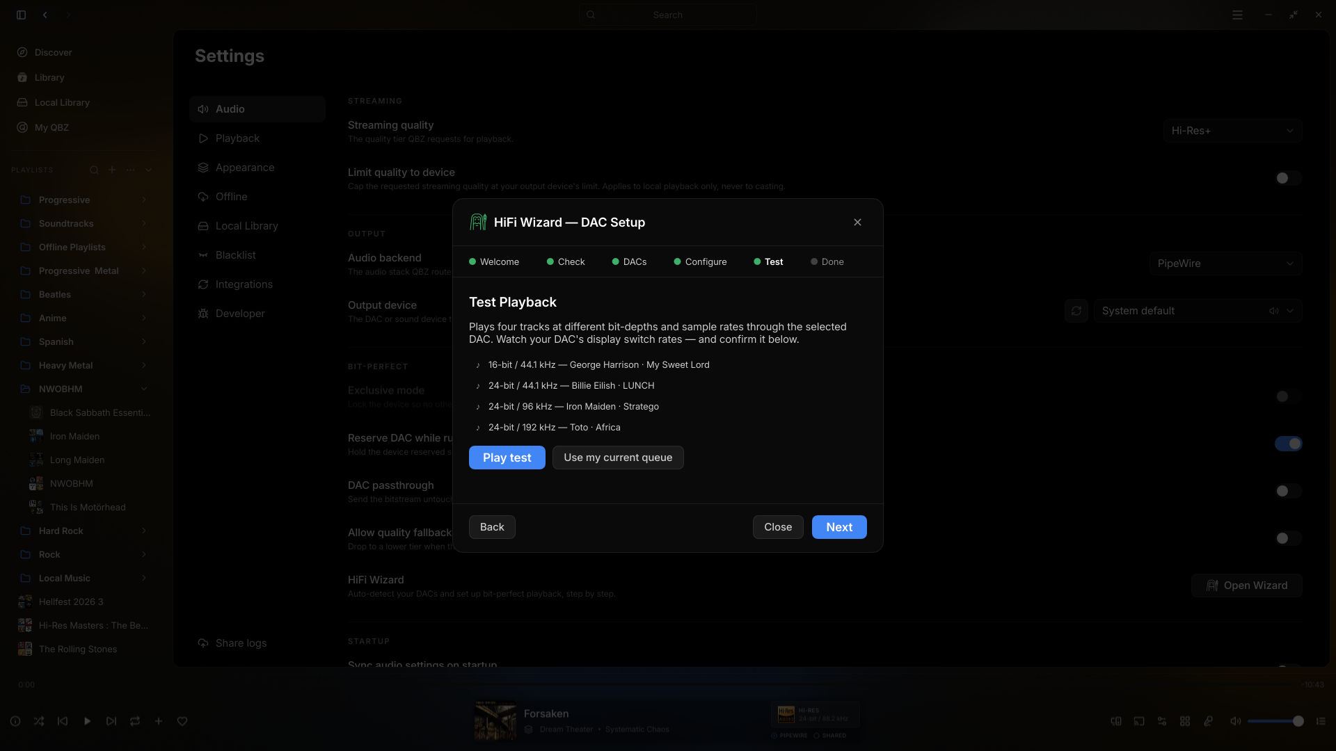 HiFi Wizard, Test Playback