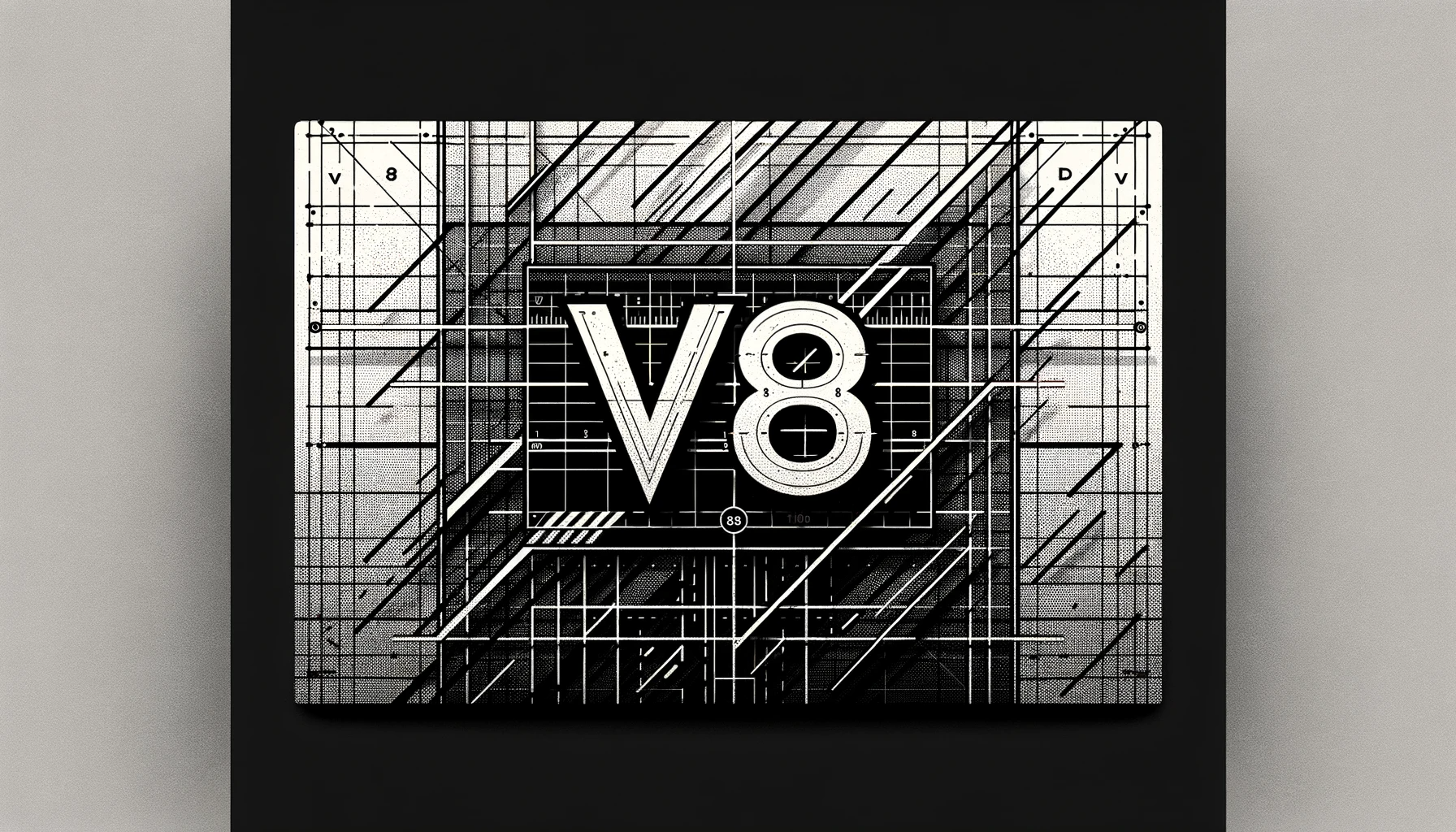 DALL·E 2023-11-20 08 43 30 - A black and white banner with a background resembling a millimetric paper sheet, similar to a blueprint  The word v8 is prominently written in the c