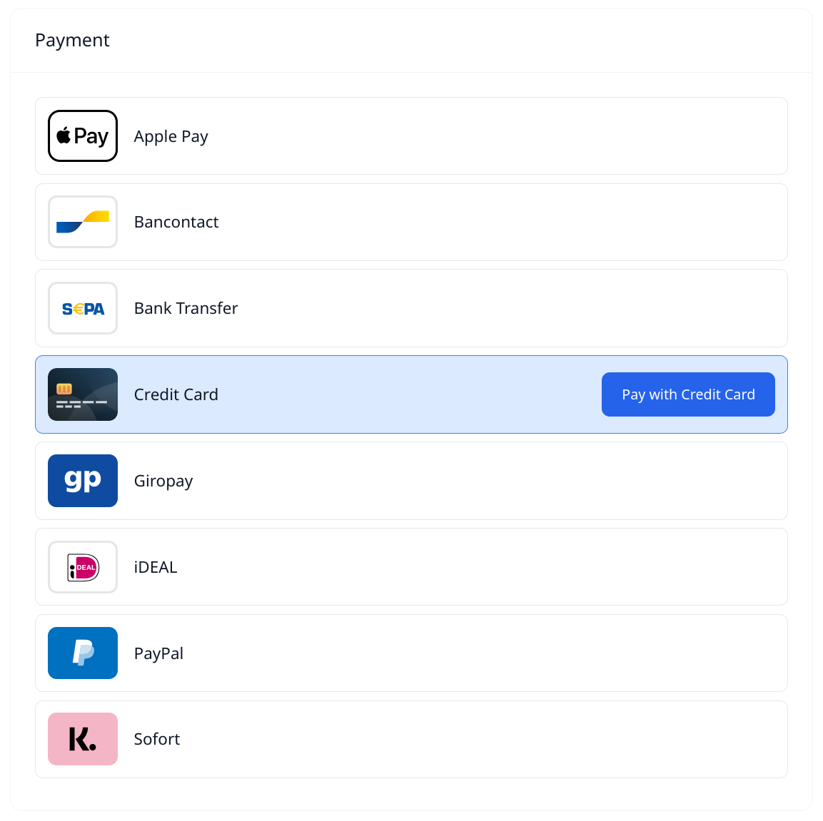 Payment component screenshot
