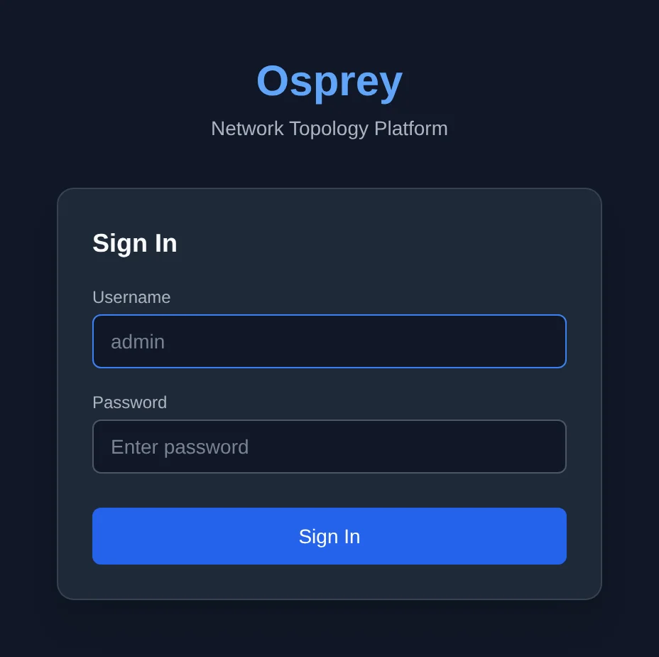 The Osprey sign-in screen: username and password fields above a Sign In button