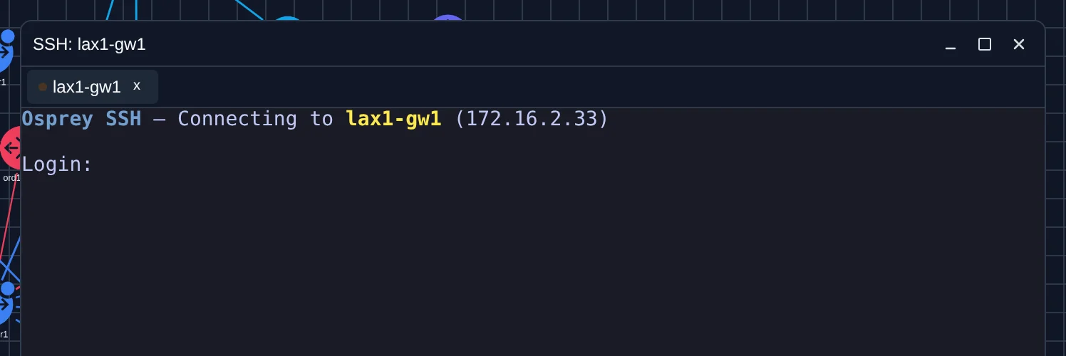 The SSH terminal opening a session to a router, waiting at the Login: prompt