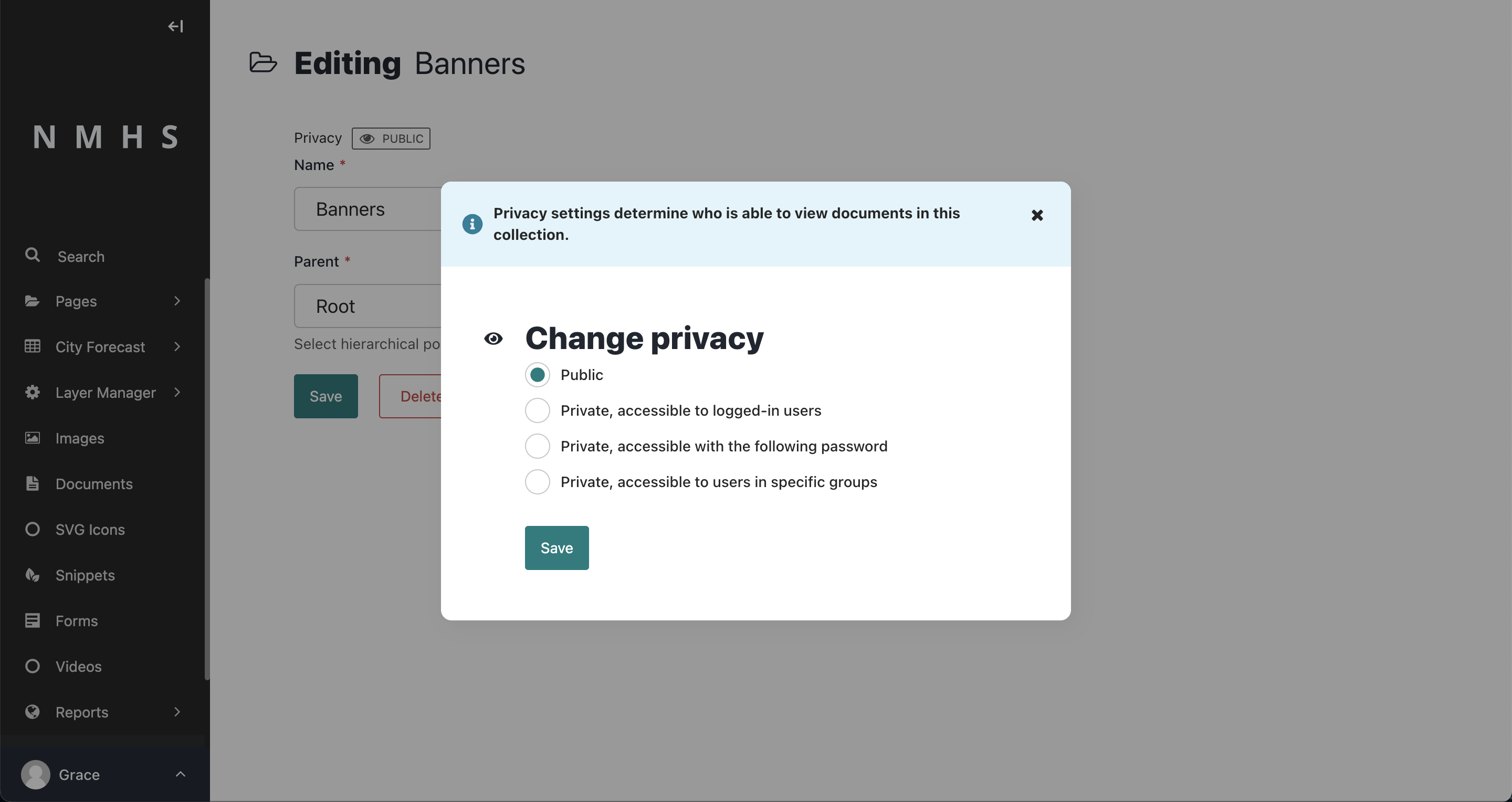 Collection Privacy Options