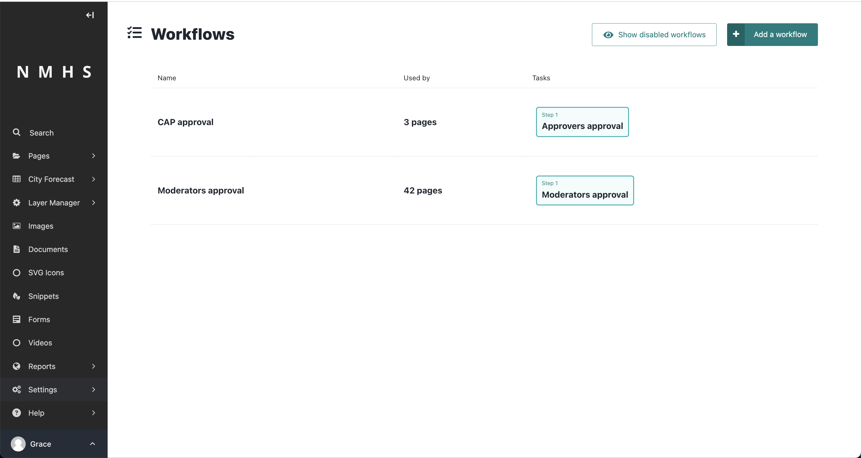 Worklow interface