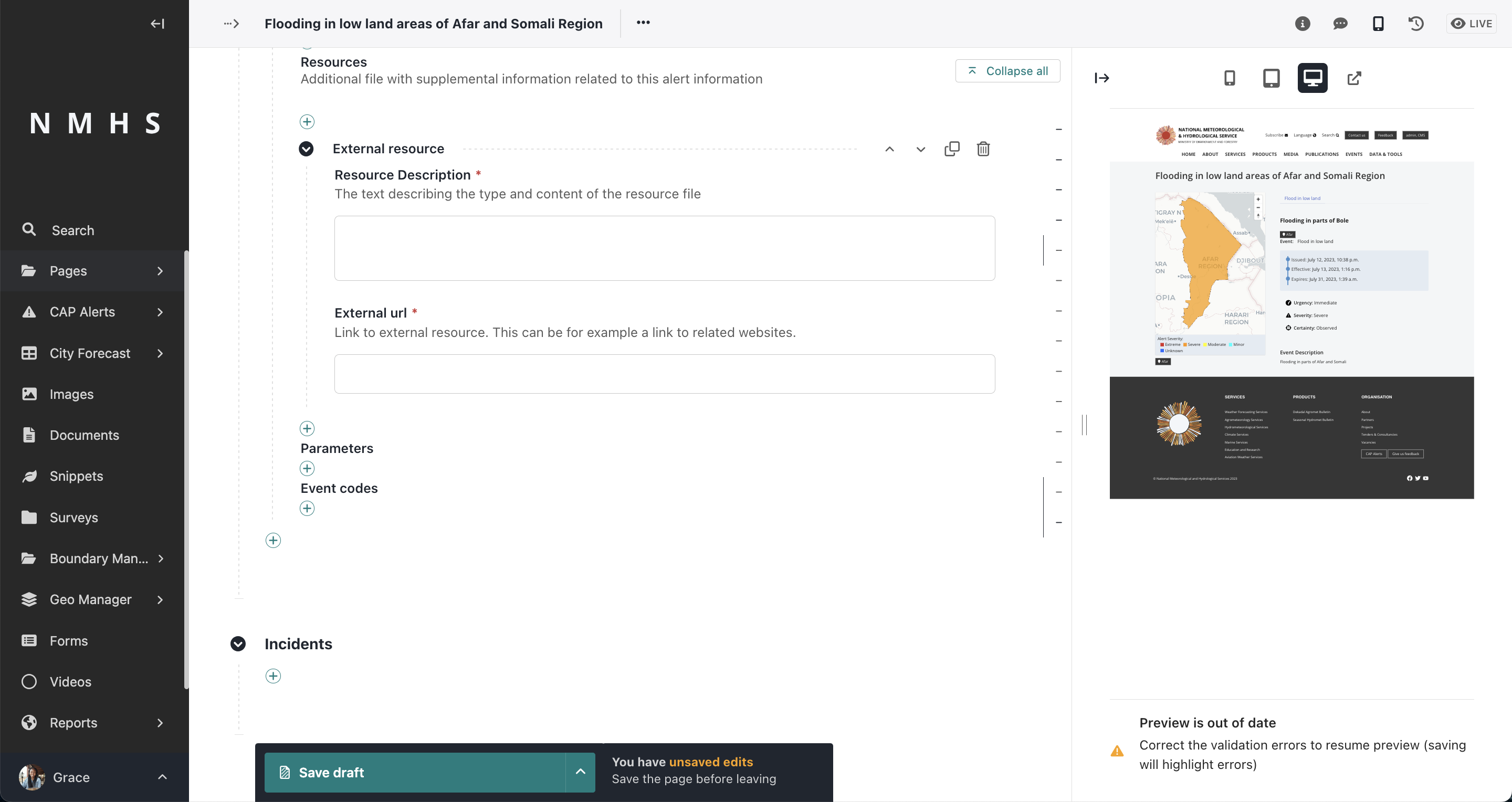 Alert Resource section Alert Resource