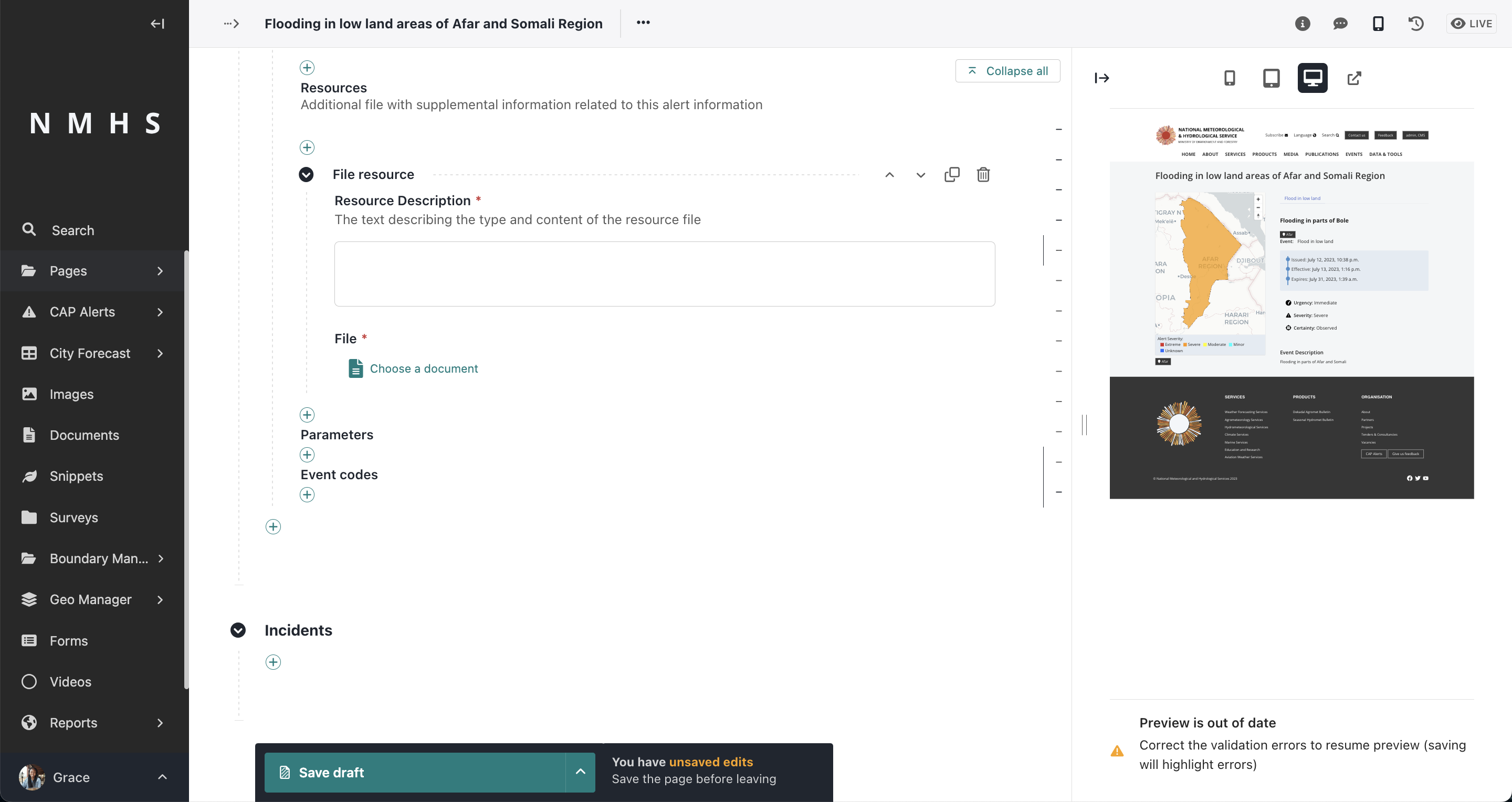 Alert Resource section Alert Resource