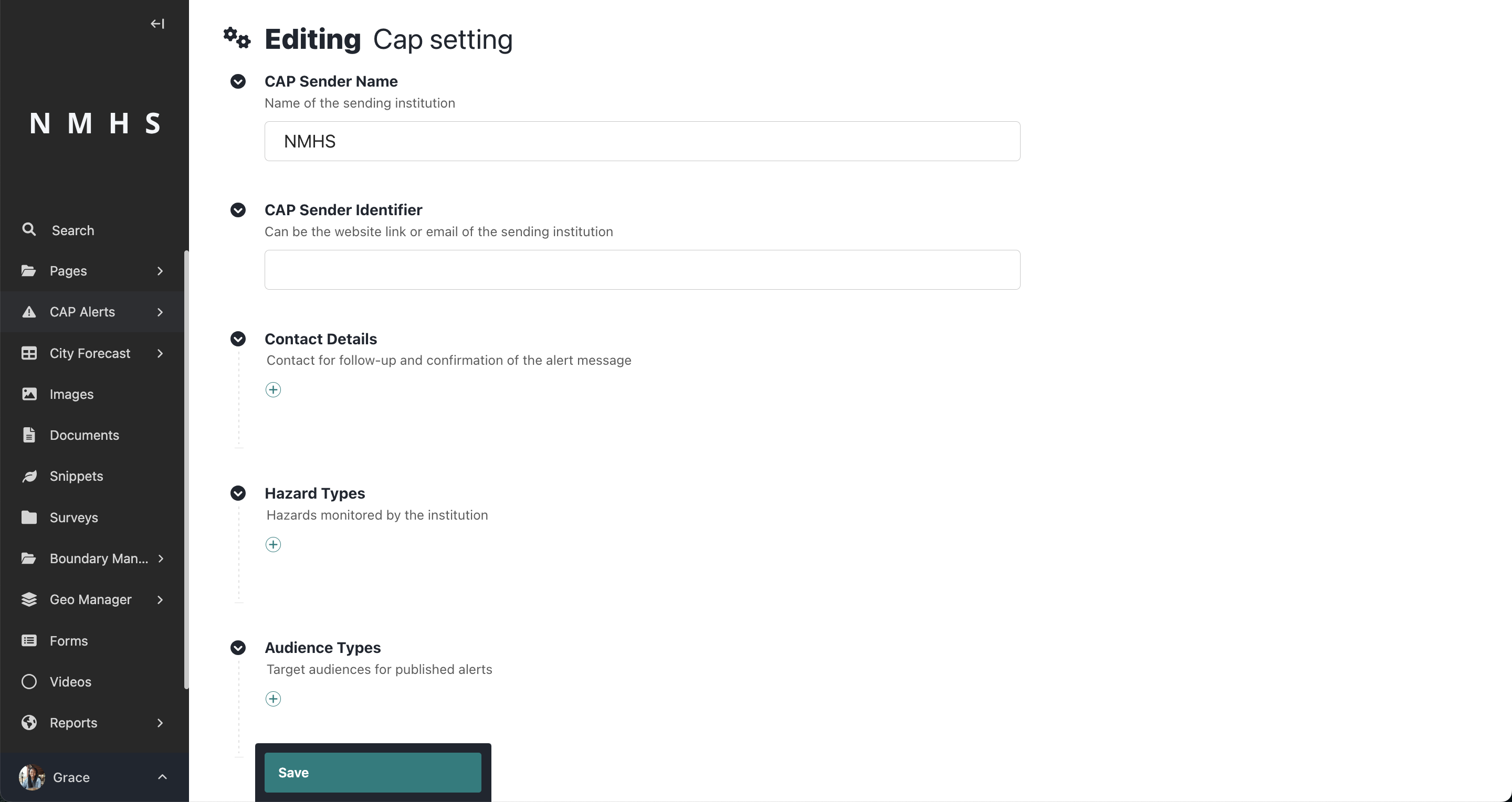 CAP Settings CAP Settings