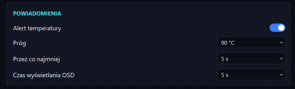 Temperature alert settings