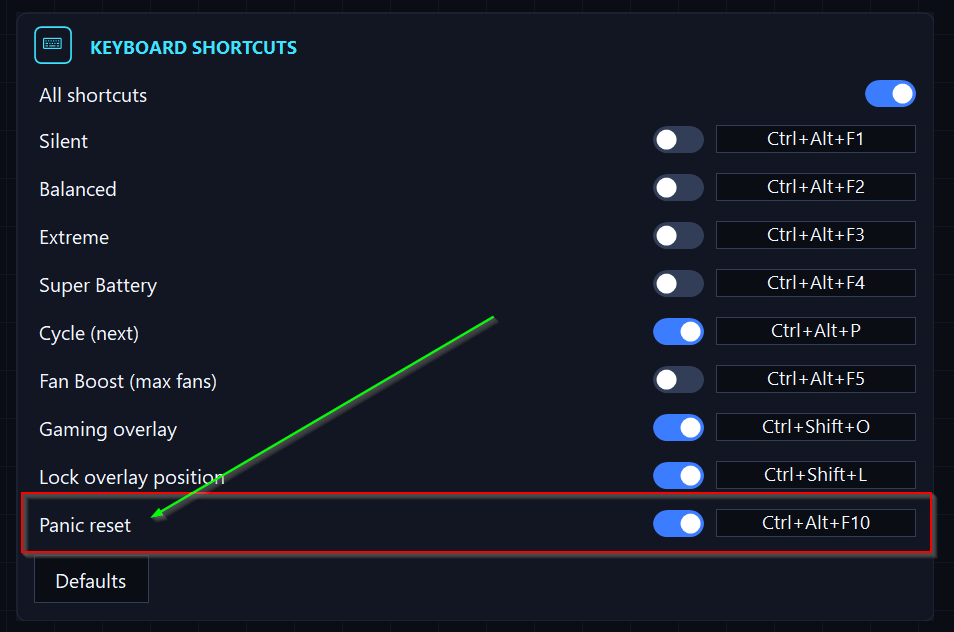 Panic reset hotkey