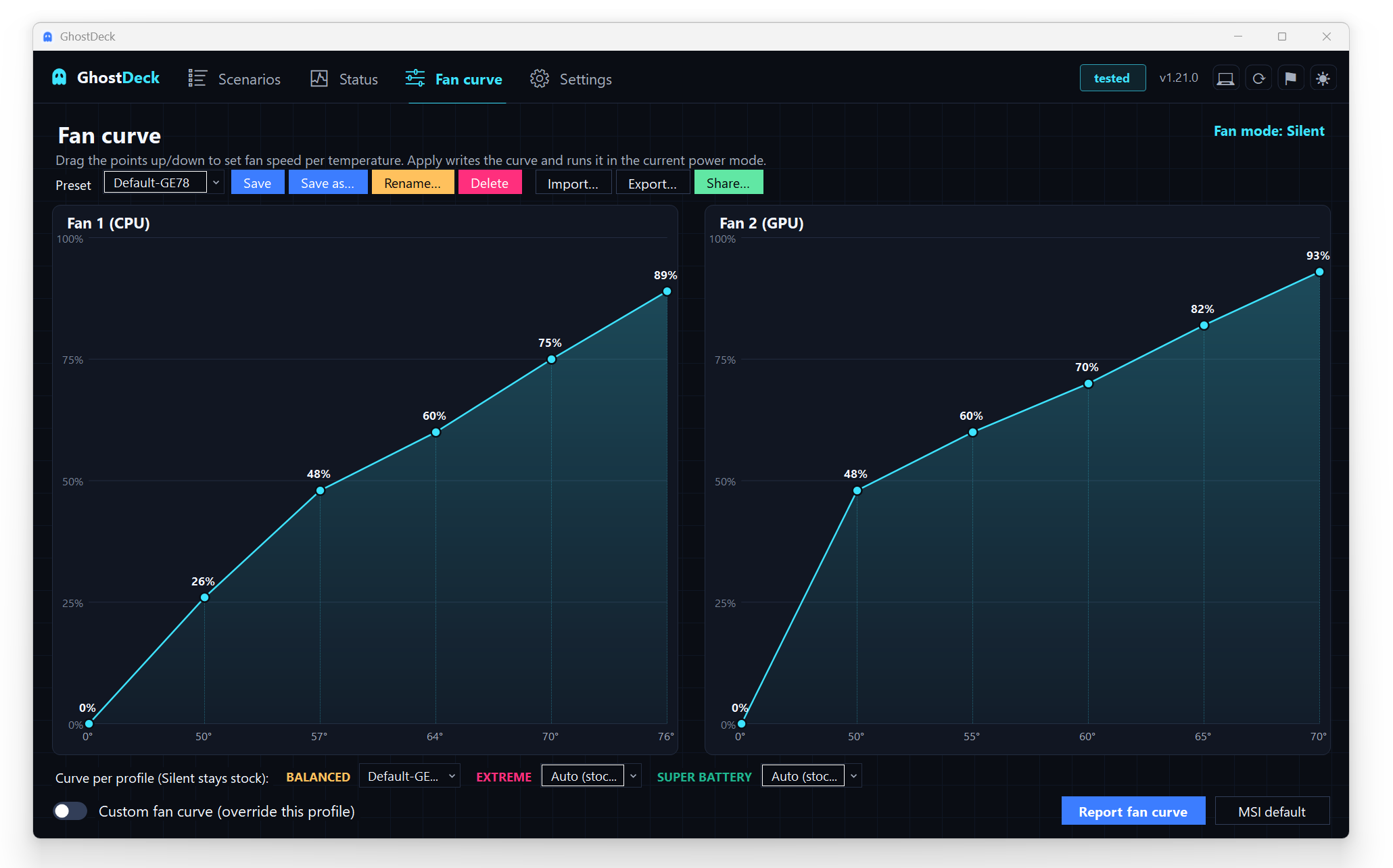 Fan curve presets