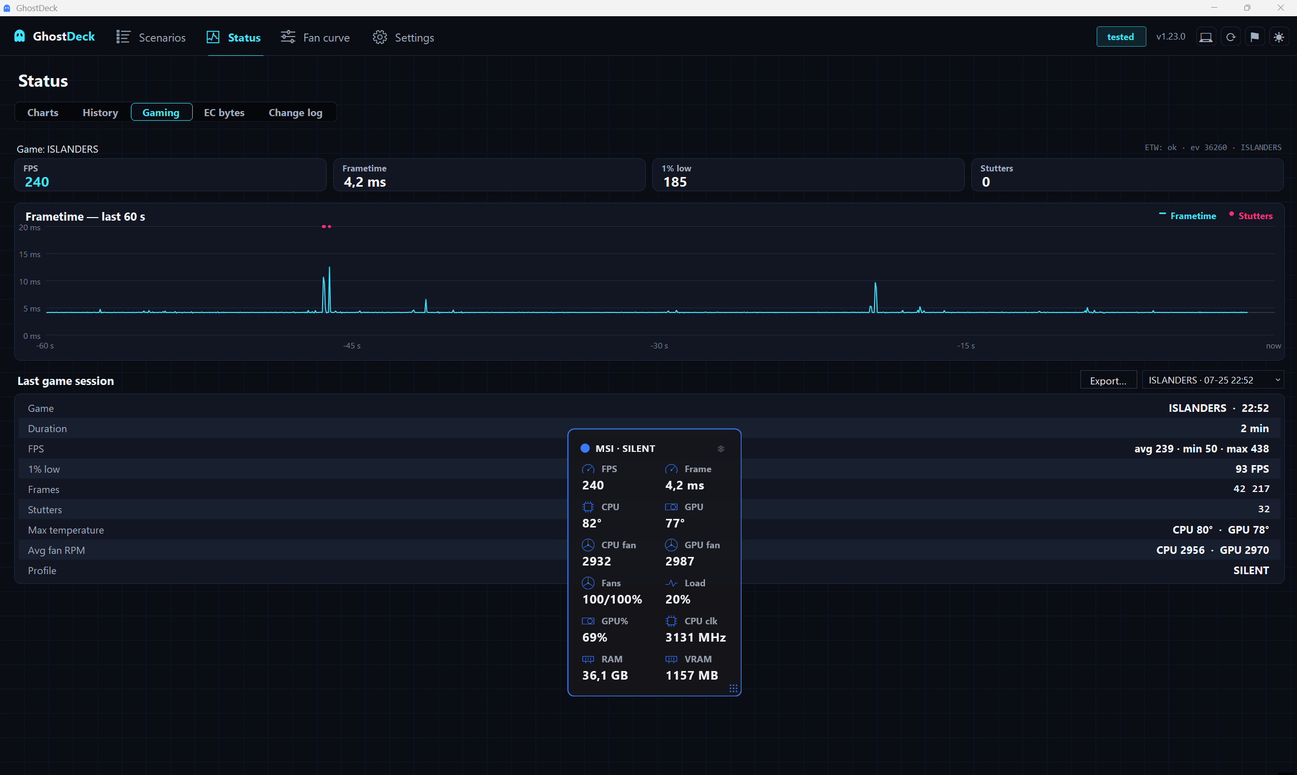 Saved game sessions with per-session export