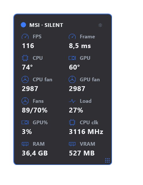 Gaming overlay with FPS and frametime during a game