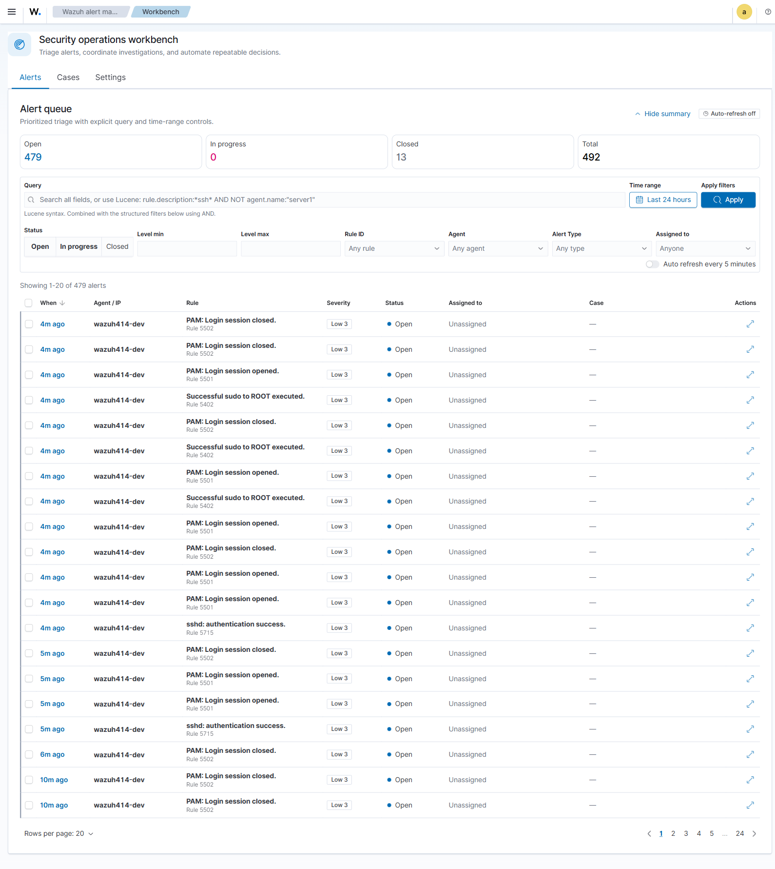 Alert queue with operational summaries and filters