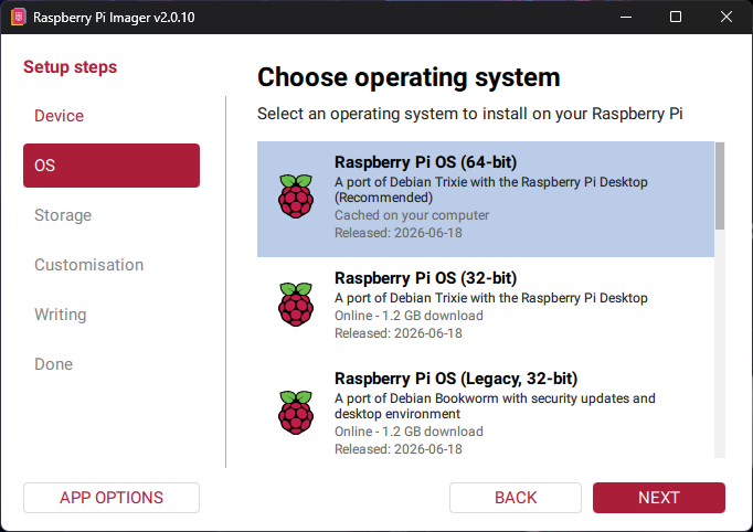 Raspberry Pi Imager step 2