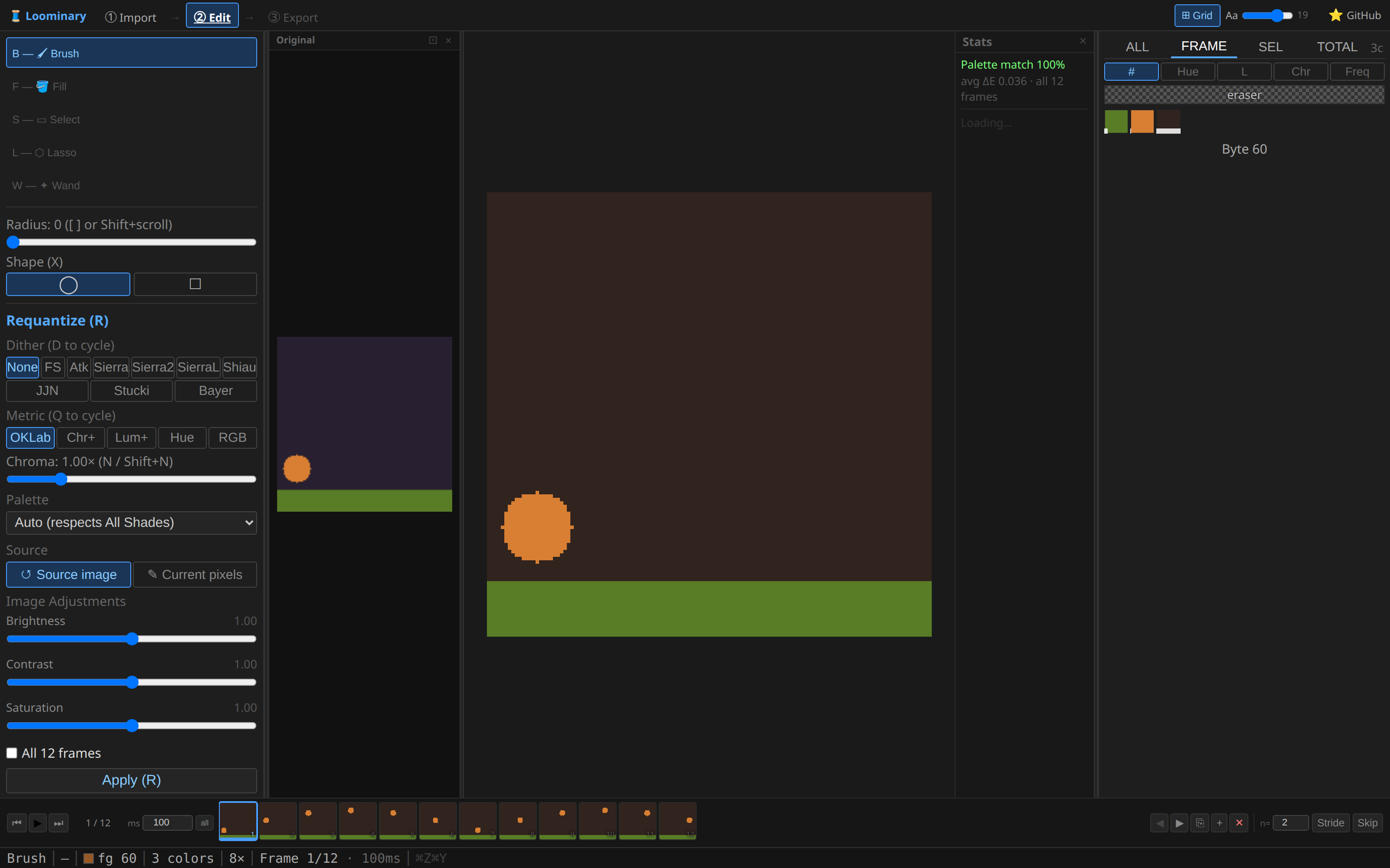 Frame strip on an animated composition