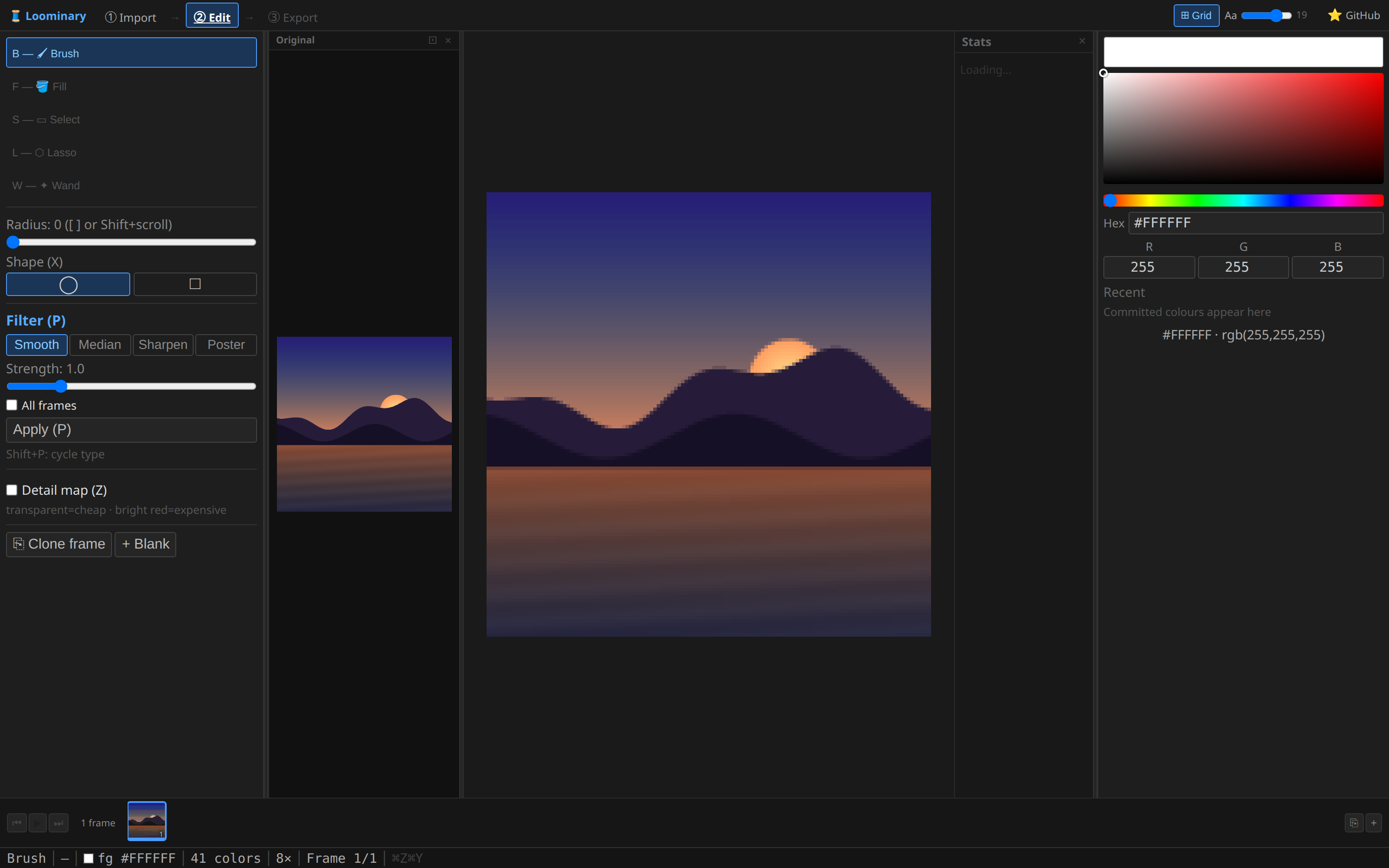 The editor in full color mode