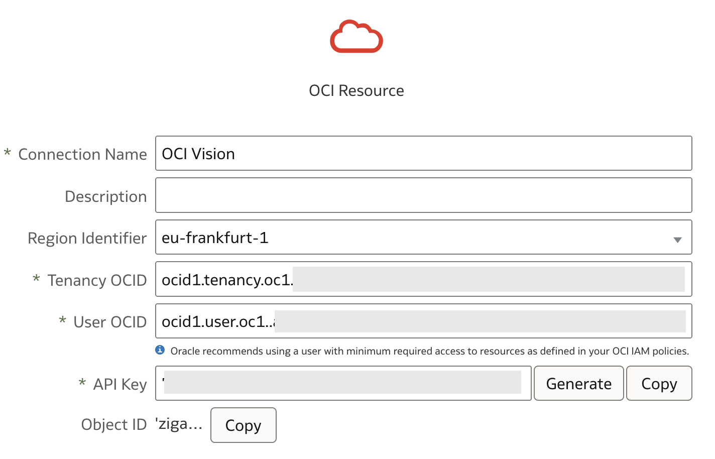 Creating connection to OCI Resource