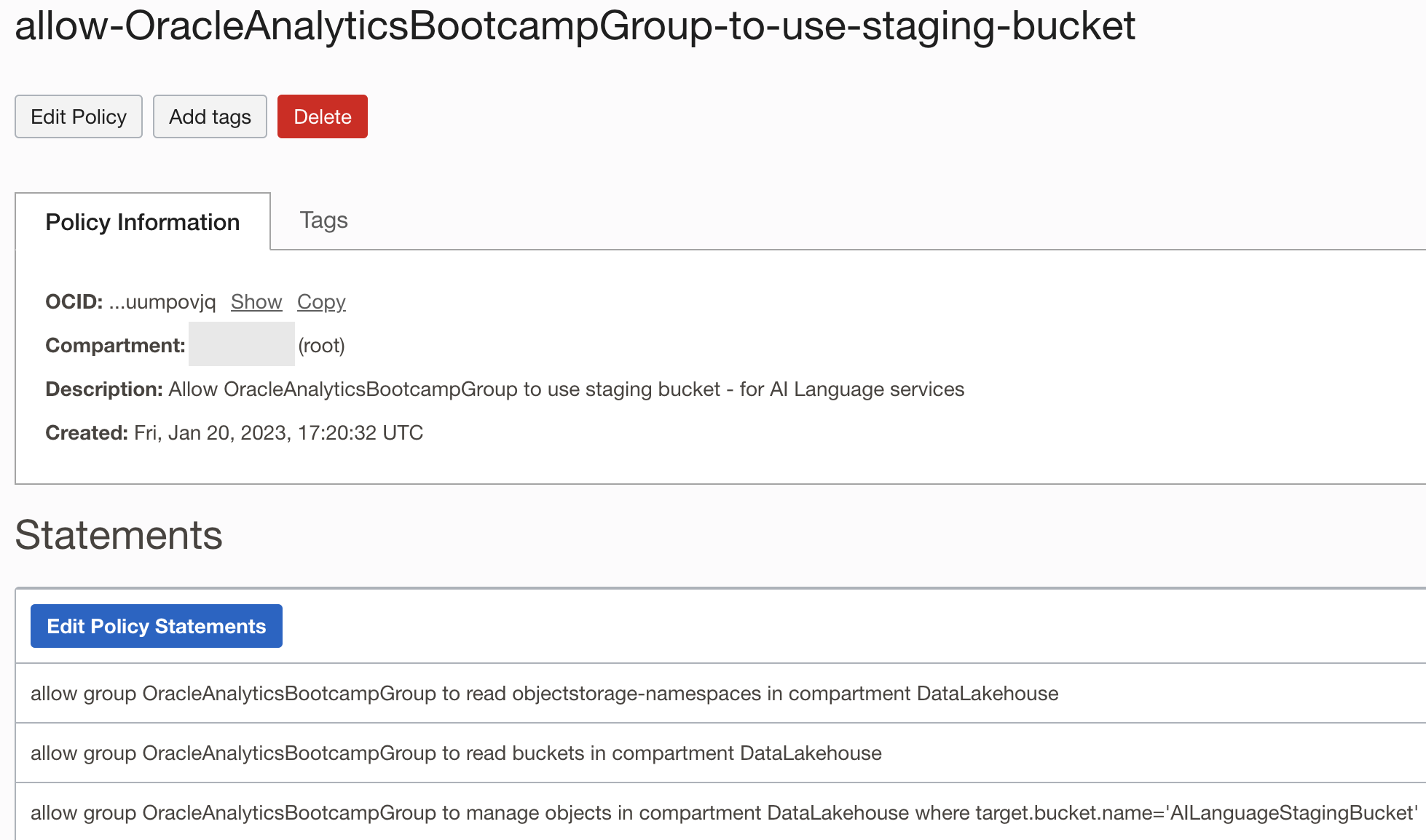 Policy to allow user group to use and manage staging bucket