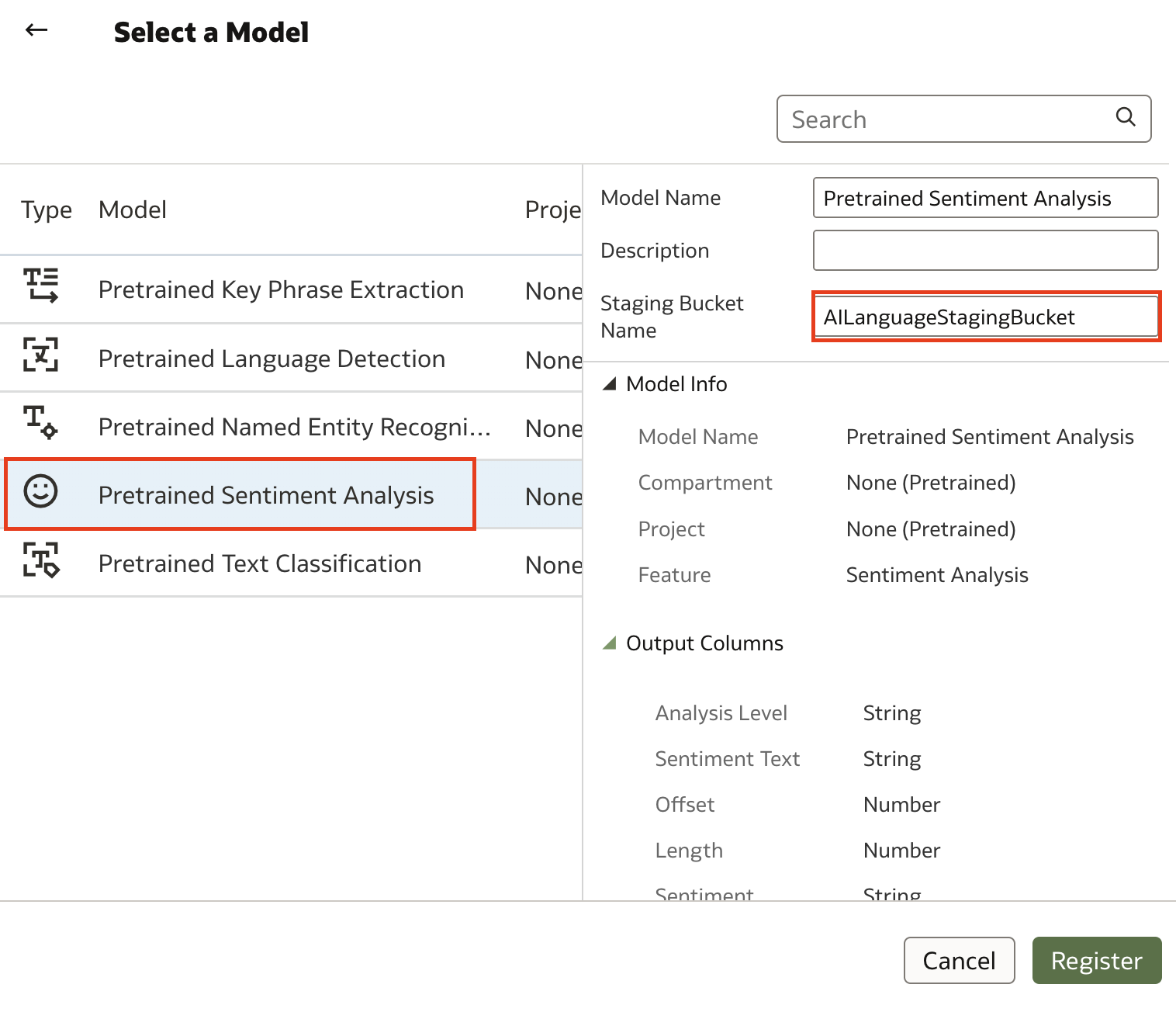 Select pre-trained sentiment analysis model