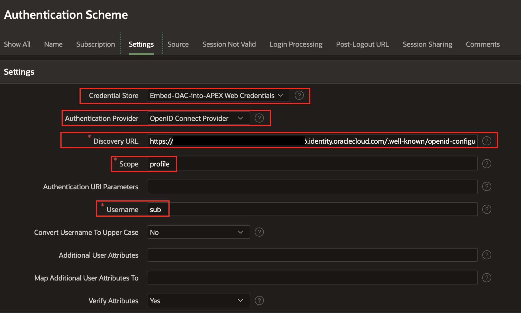 Authentication Scheme - Settings