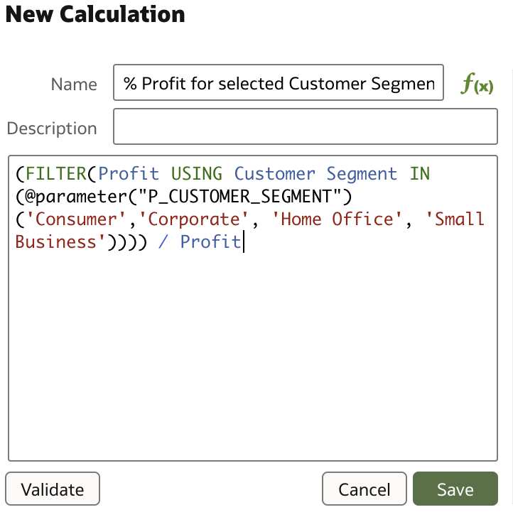 Calculate % profit using parametrized measures