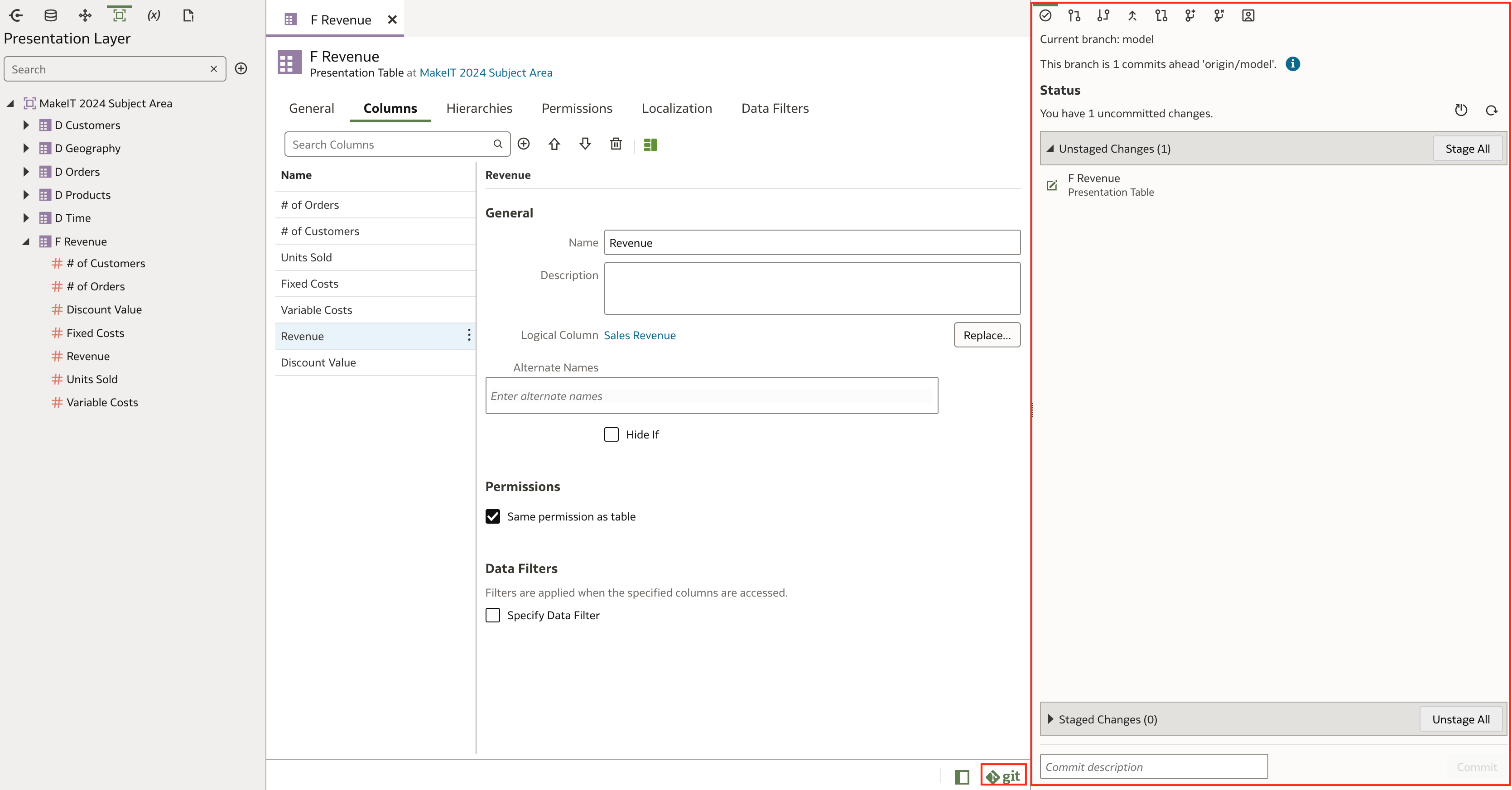 Semantic modeler - Git Integration